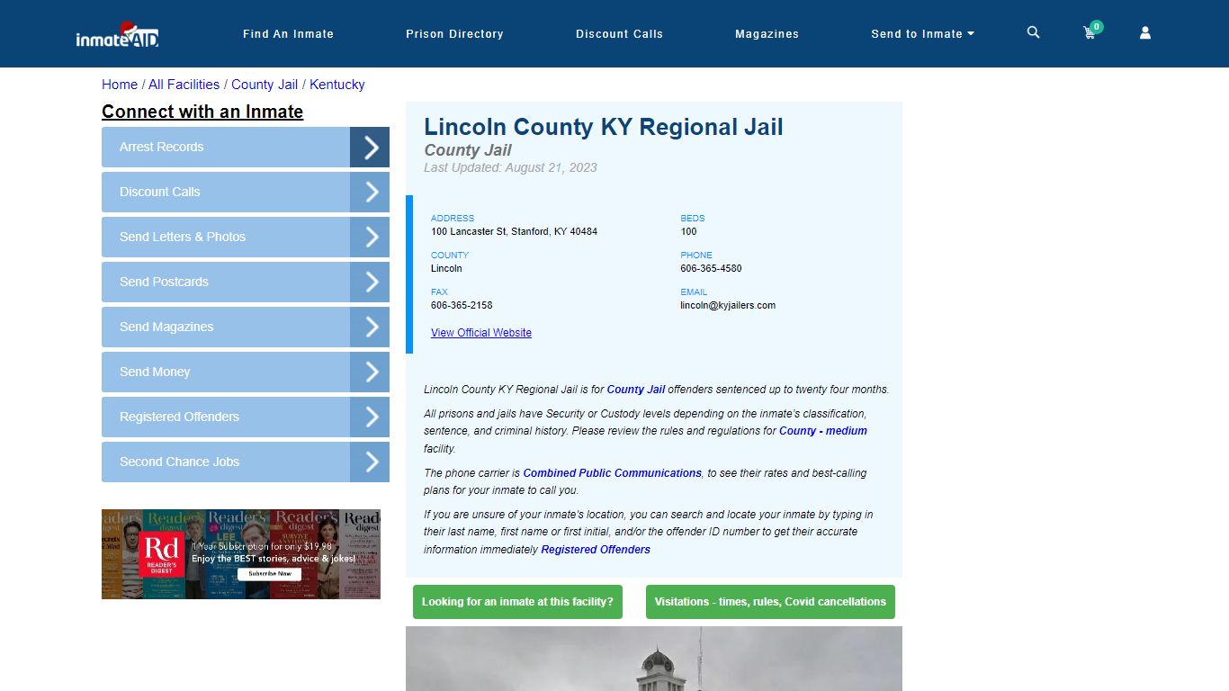 Lincoln County KY Regional Jail - Inmate Locator - Stanford, KY