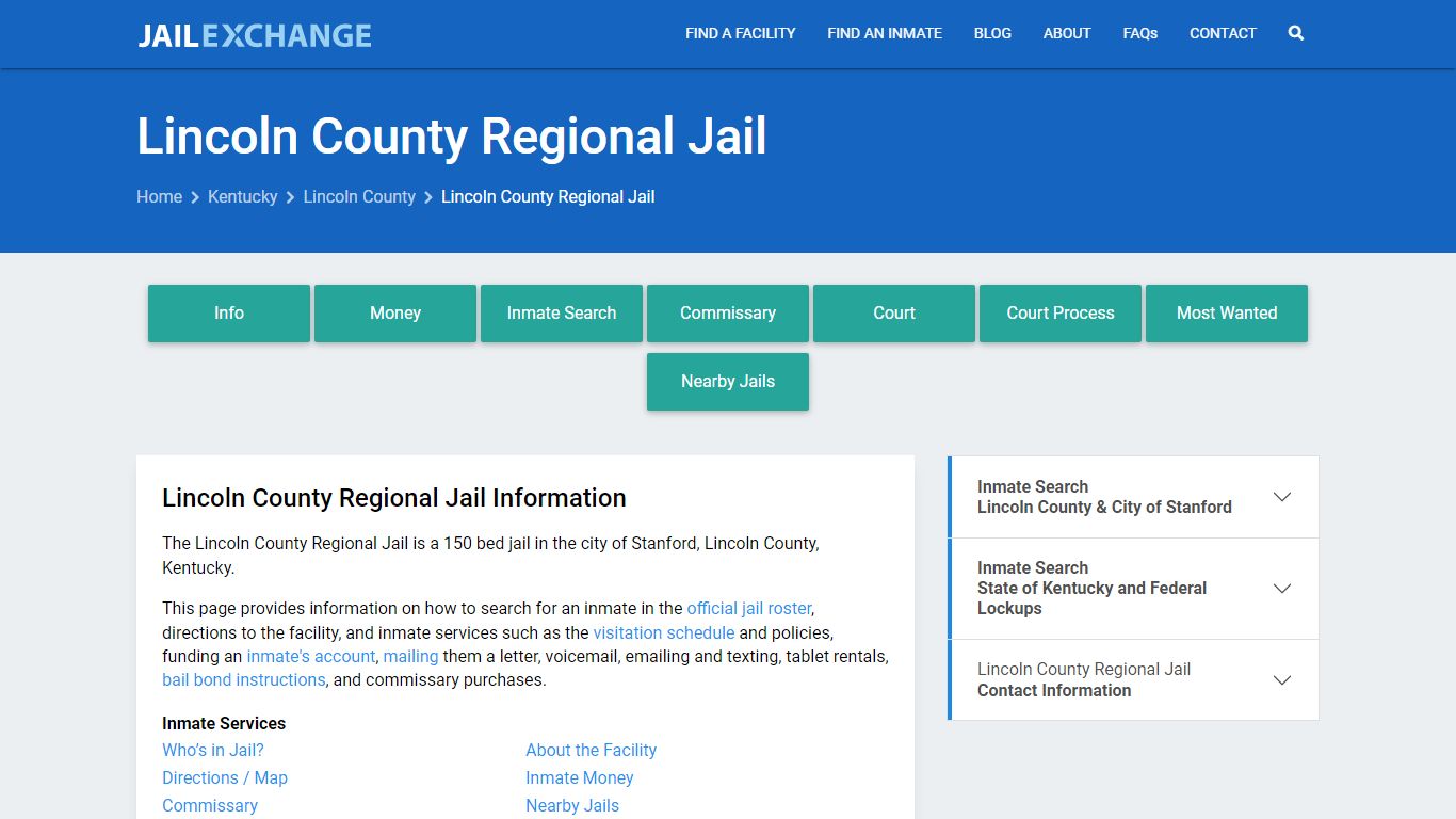 Lincoln County Regional Jail, KY Inmate Search, Information